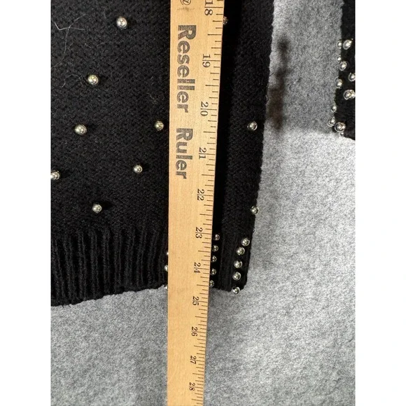 Boston Proper Womens XS‎ Black Lambswool Blend Studded Beaded V-Neck Sweater - Picture 6 of 8